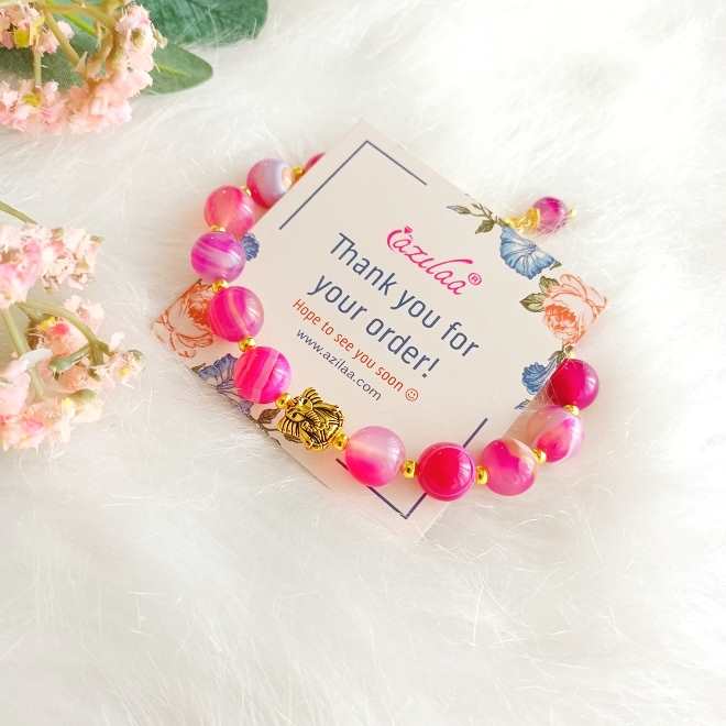 Ganesha pink agate gemstone golden beaded bracelet 