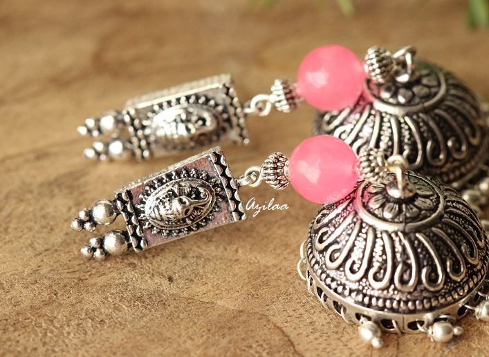 Ganesha pink silver gemstone earrings