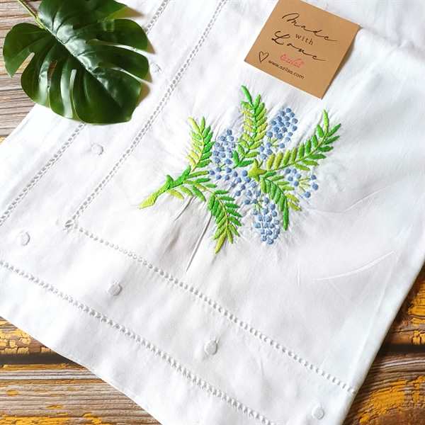 Garden butterfly white cotton hand embroidered table cloth 01 at ₹3450