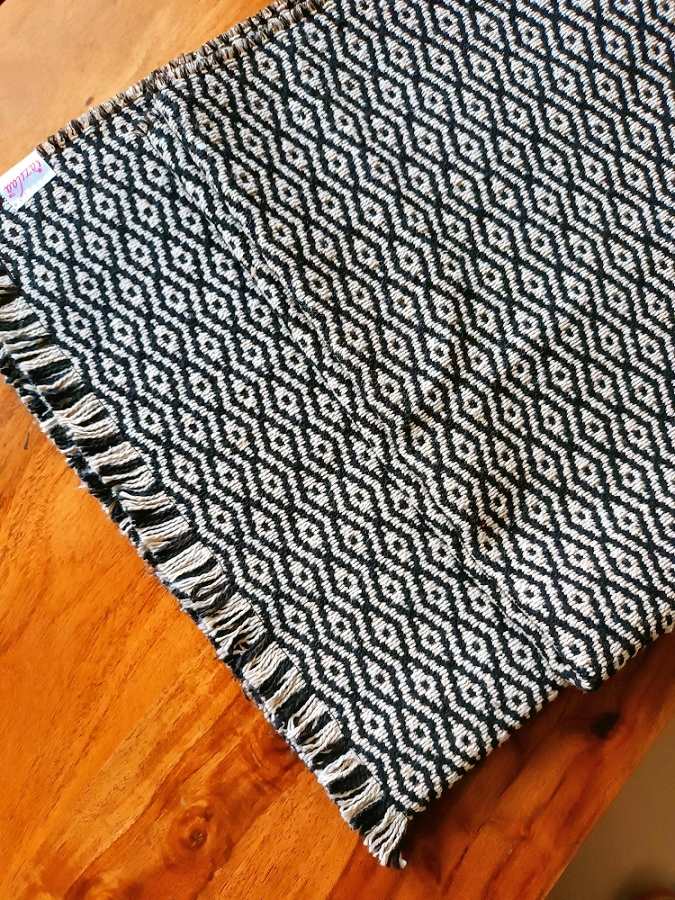 Geometric cream black pattern handloom handmade runner 1