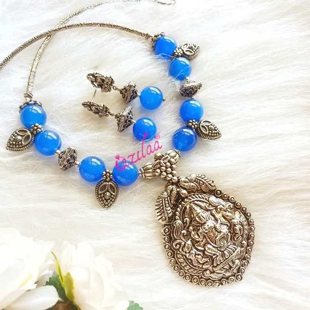 Goddess Blue gemstone beaded handmade necklace set