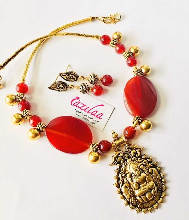 Goddess Laxmi antique Gold Statement handmade necklace set