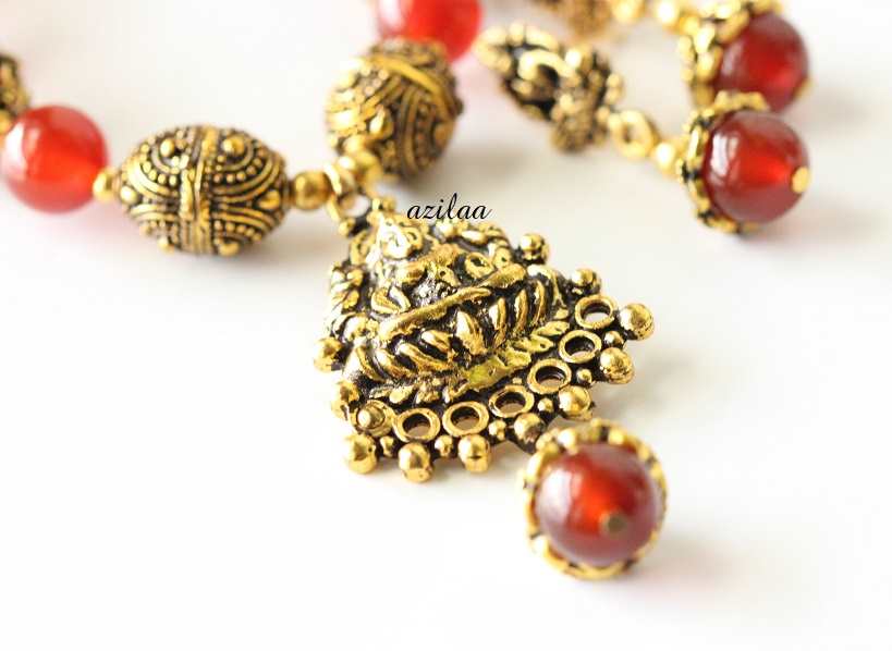 Goddess antique gold tone gemstone necklace earrings set