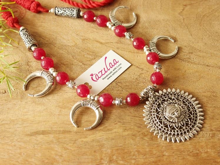 Goddess pinkish maroon Statement artisan handmade necklace 