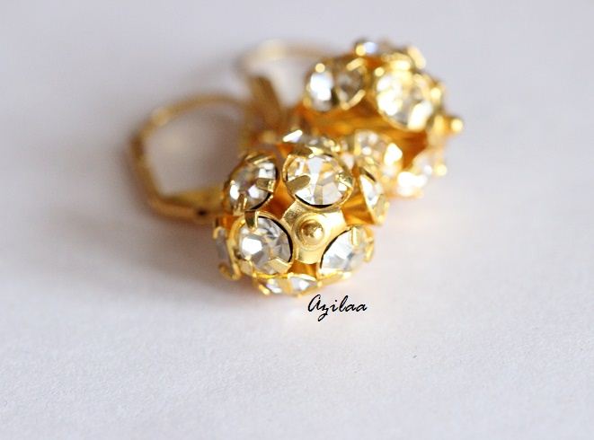 Gold crystal ball earrings