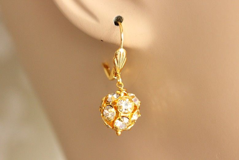Gold crystal ball earrings