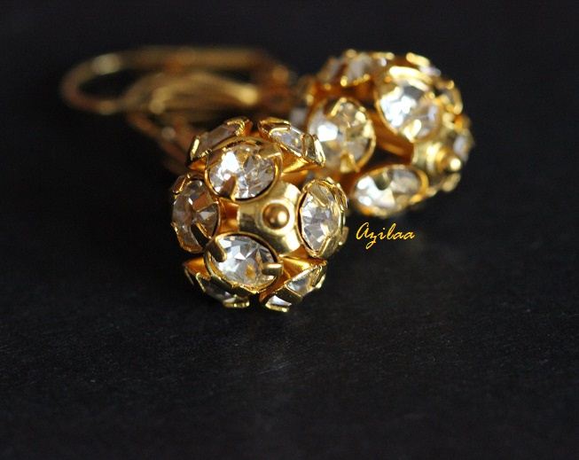 Gold crystal ball earrings