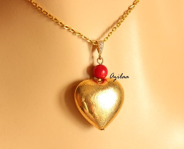 Golden Heart Pendant handmade Earrings