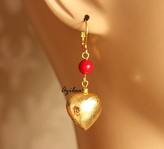 Golden Heart Pendant handmade Earrings
