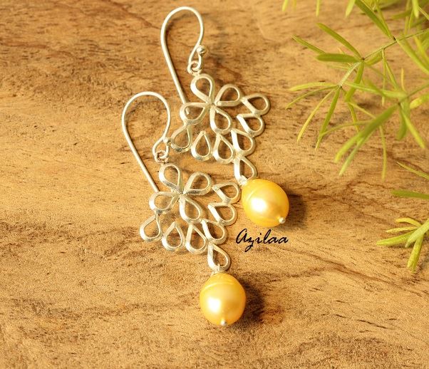 Golden Pearl gemstone sterling silver handmade earrings