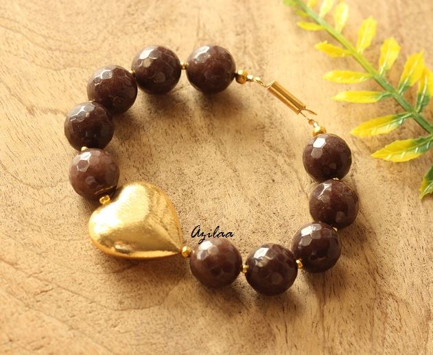 Golden heart Valentine chocolate gemstone handmade bracelet