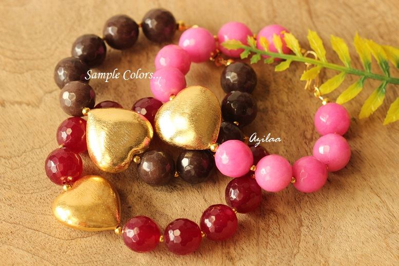 Golden heart Valentine maroon gemstone handmade bracelet