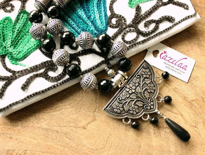 Gorgeous  Black Ethnic Statement Gemstone handmade necklace set