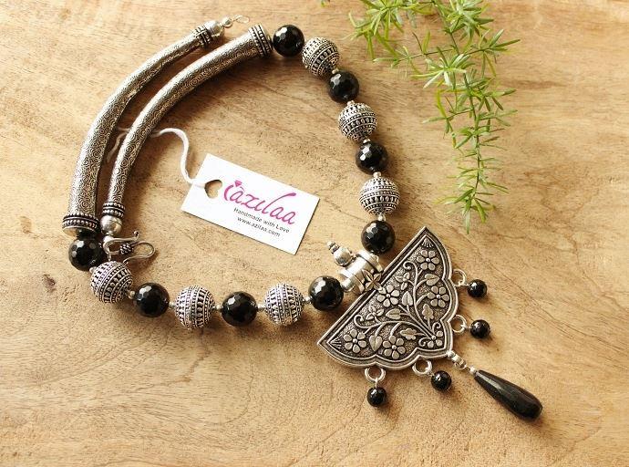 Gorgeous  Black Ethnic Statement Gemstone handmade necklace set