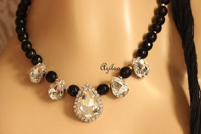 Gorgeous Shinny white crystal black agate gemstone Necklace