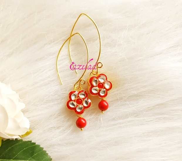 Gorgeous antique golden red kundan earrings