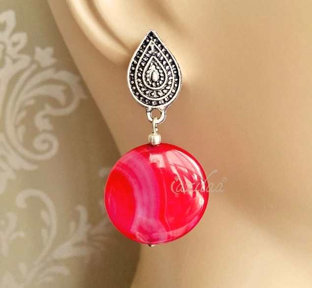 Gorgeous pink disk agate gemstone beaded necklace set 