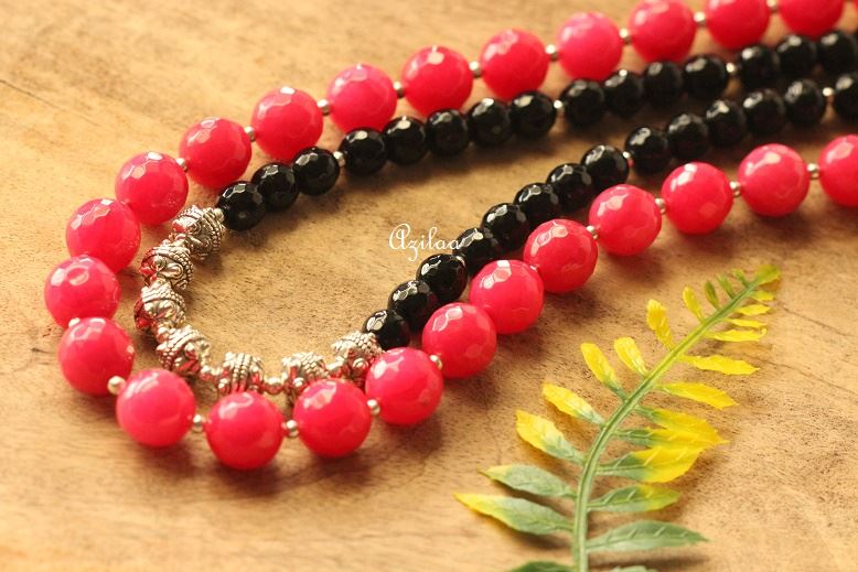 Gorgeous pinkish red gemstone beaded handmade Necklace set