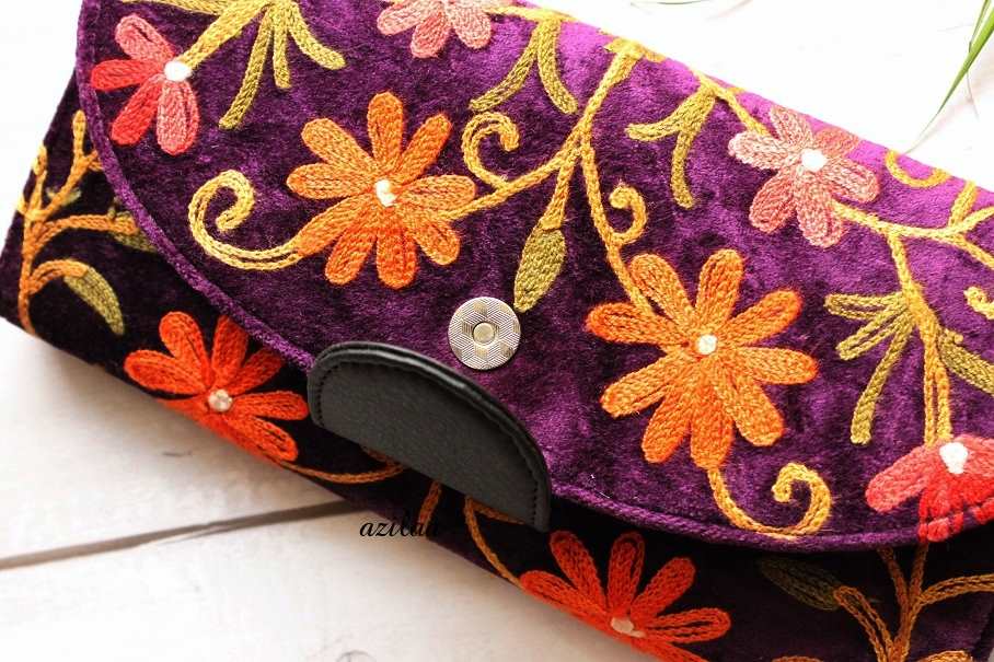Gorgeous purple velvet embroidery purse clutch bag