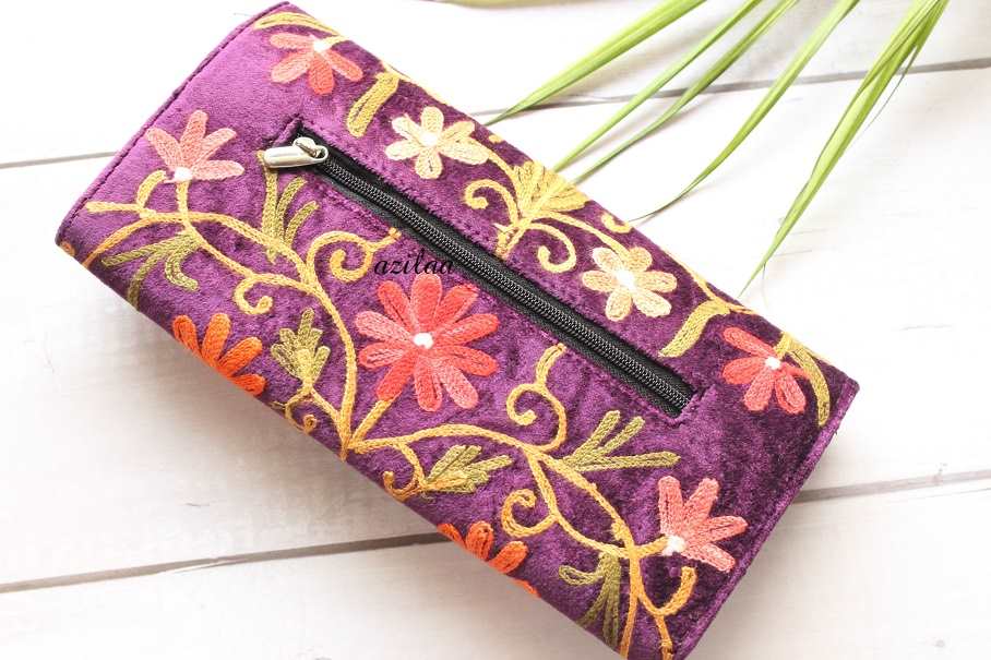 Gorgeous purple velvet embroidery purse clutch bag