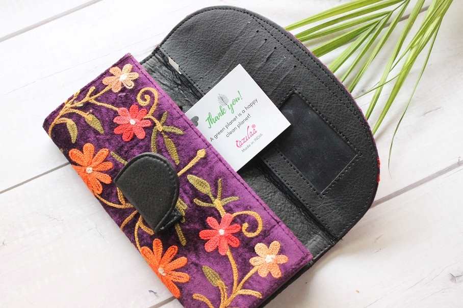 Gorgeous purple velvet embroidery purse clutch bag