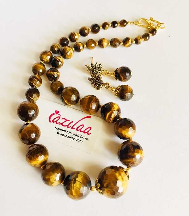 Tigress Statement Tiger eye gemstone necklace earrings set