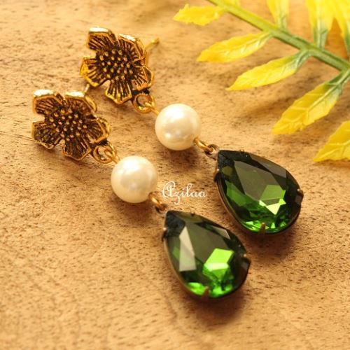 Wedding Collection Kundan Gold Plated Green Earring With MaangTikka for  Women