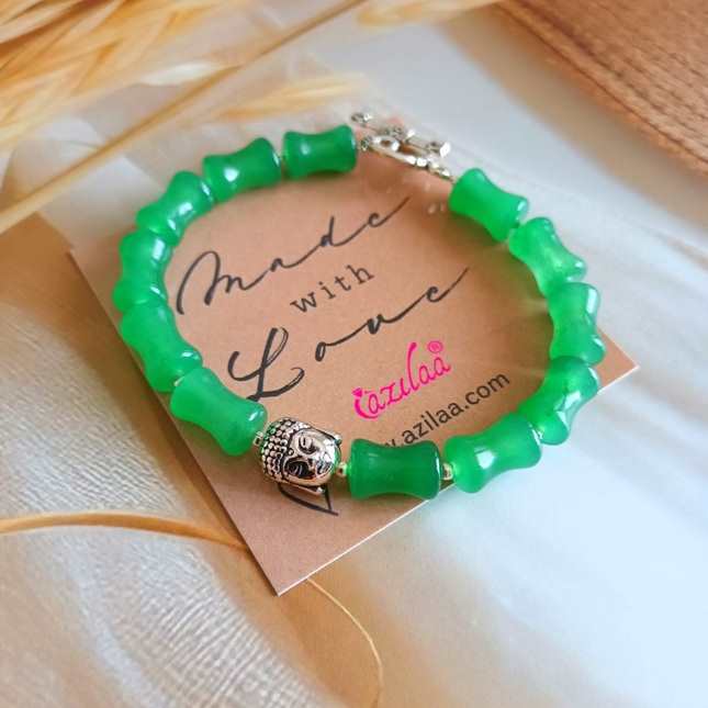 Green Aventurine flower charm couple  bracelet set