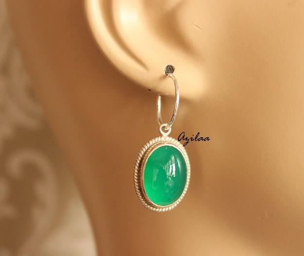 Green Onyx Sterling silver gemstone hoop earrings