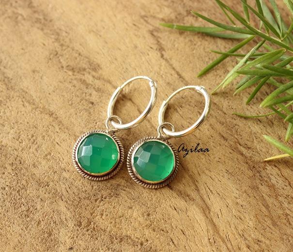 Green Onyx Sterling silver gemstone hoop earrings