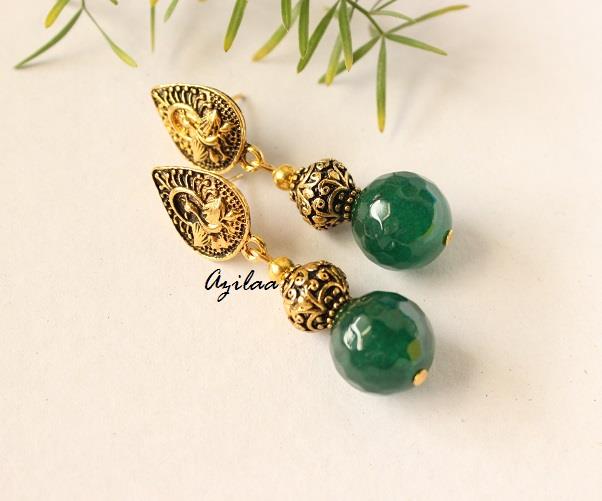 Green antique Gold Statement handmade necklace set
