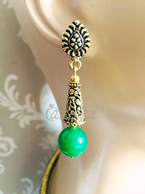 Green antique gold Ganesha Statement handmade necklace set