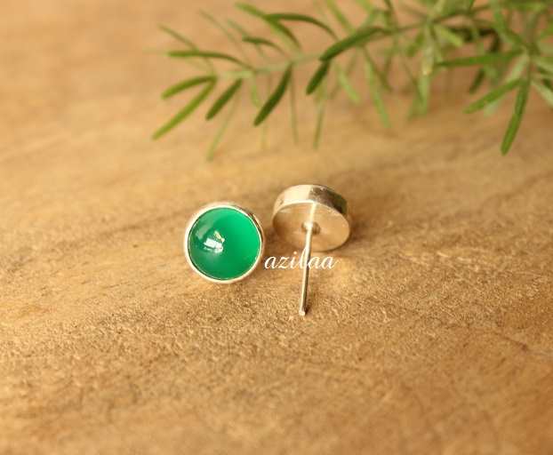 Green onyx gemstone sterling silver earrings handmade