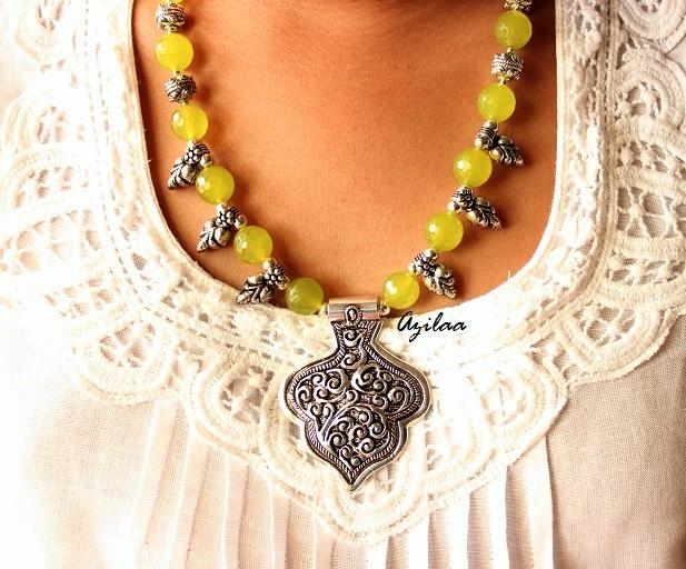 Fresh Lime Green handmade Gemstone Necklace earring set