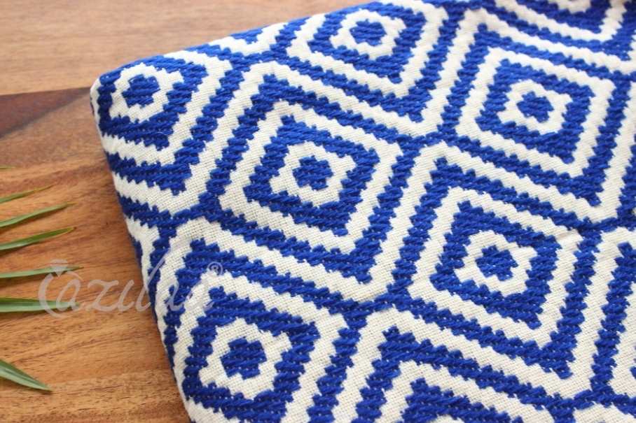 Handloom bright Blue white woven bed cover single bed 1