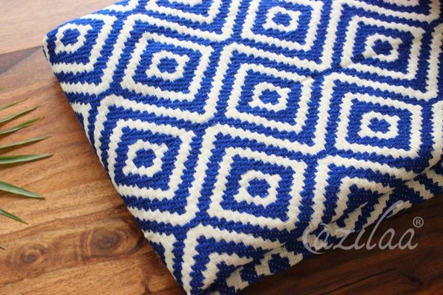 Handloom bright Blue white woven bed cover single bed 1