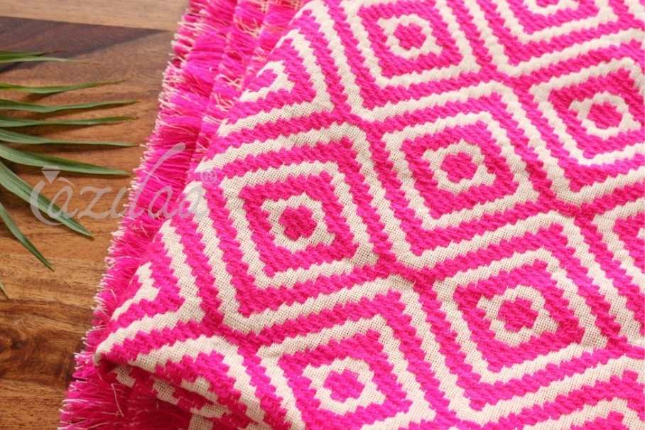 Handloom bright pink white woven bed cover single bed 1