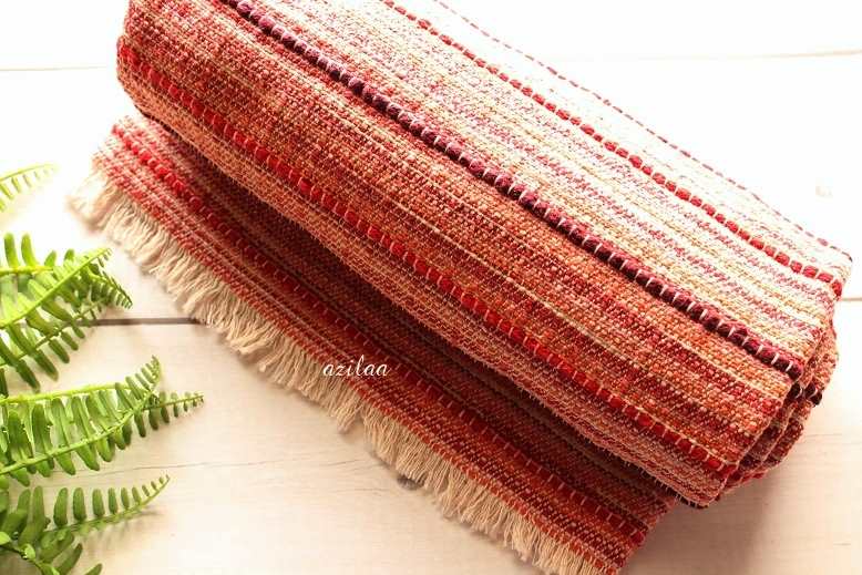 Handloom rust red cream woven throw blanket