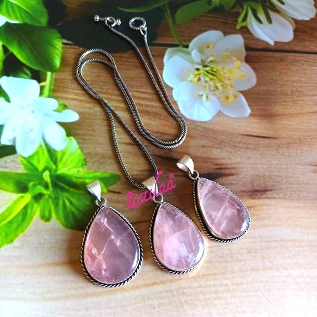 Healing rose quartz gemstone pendant chain 