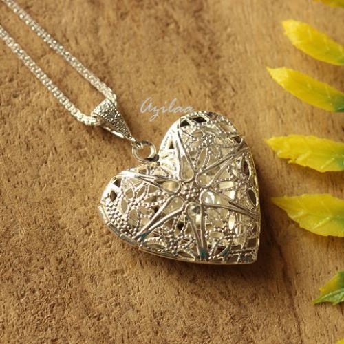 Valentines Heart locket pendant silver necklace at ₹2950 | Azilaa