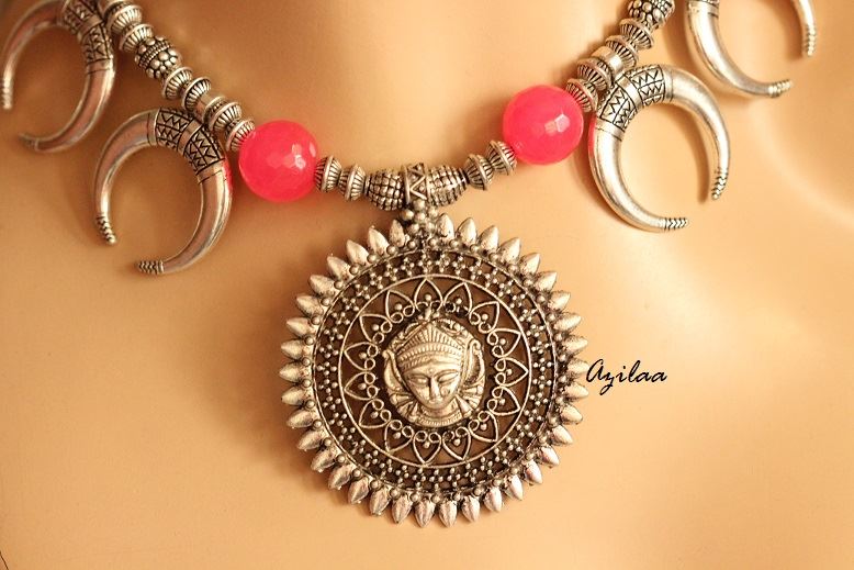 Hot pink Statement artisan handmade necklace 