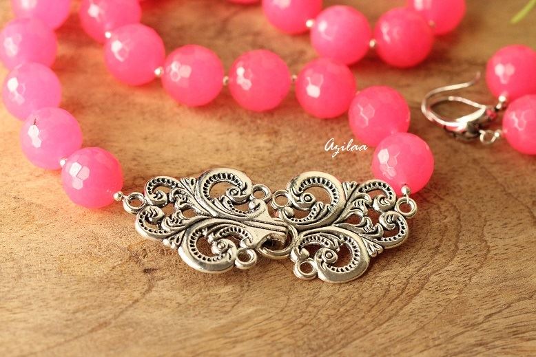 Hot pink agate gemstone artisan handmade necklace 