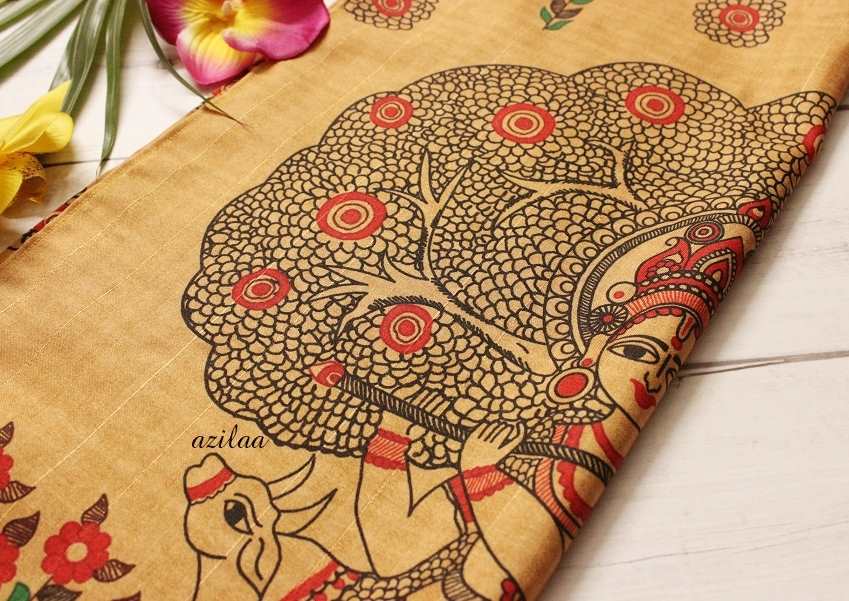 Kanha Tusser silk madubani art brown scarf