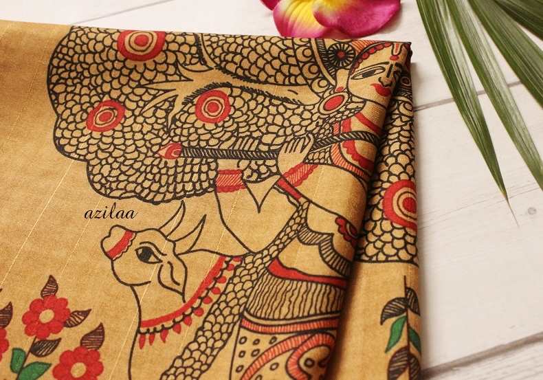 Kanha Tusser silk madubani art brown scarf