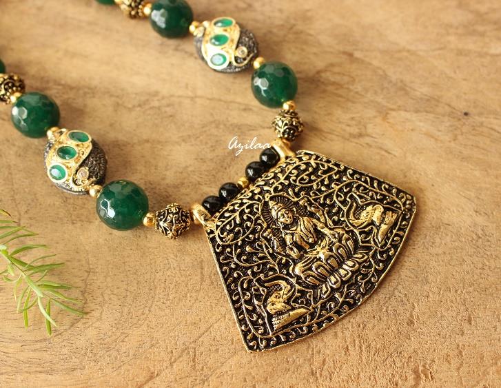 Lakshmi Maa Green stone necklace earrings set