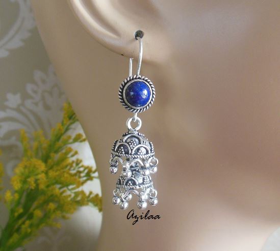 Lapis Lazuli Ethnic Artisan sterling silver Earrings