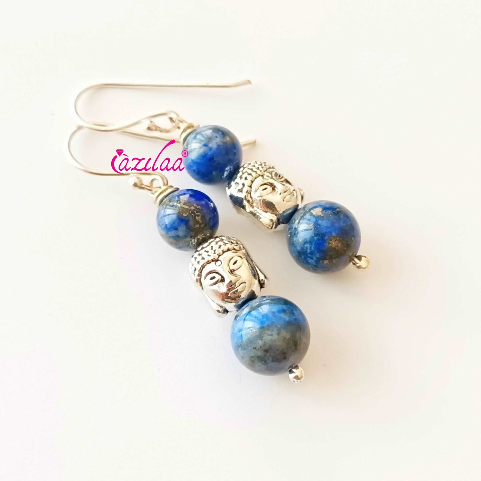 Lapis lazuli beaded buddha bracelet earrings set