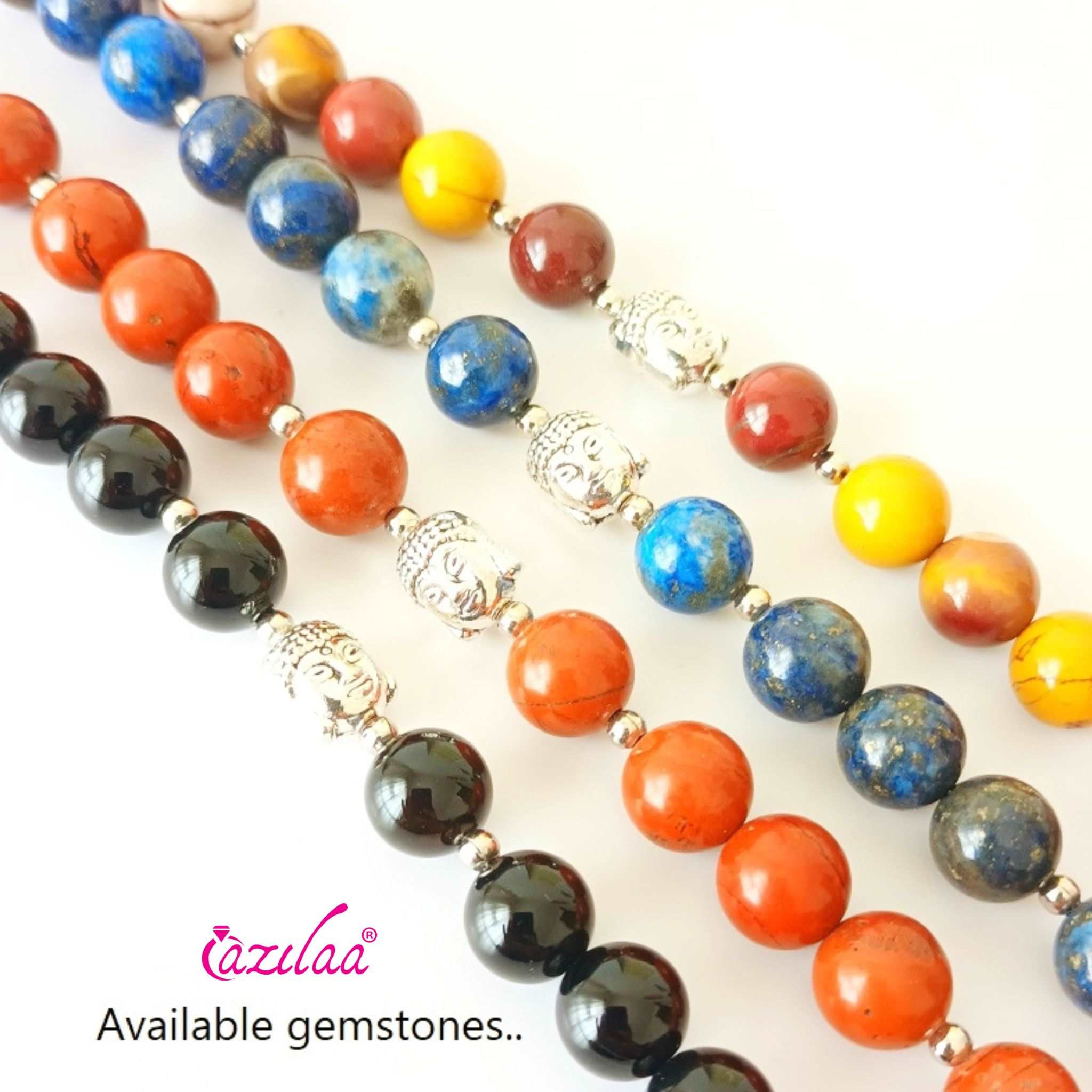 Lapis lazuli beaded buddha bracelet earrings set