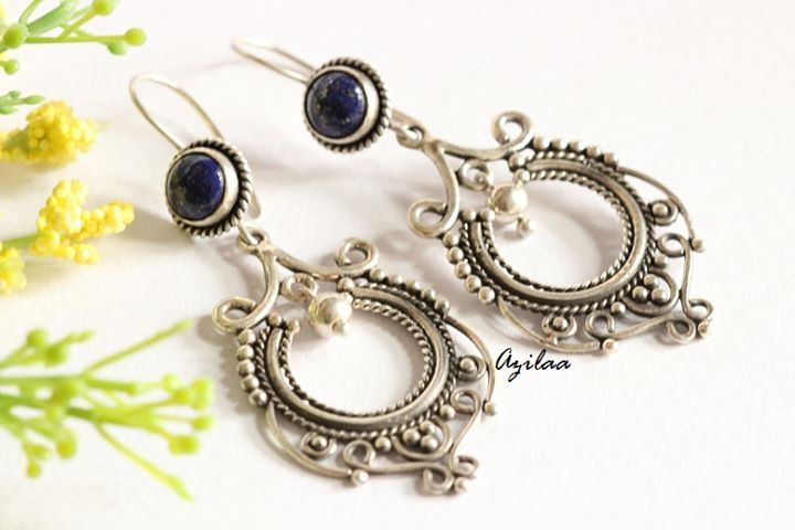 Lapis lazuli earrings - Lapis earrings - artisan earrings - silver