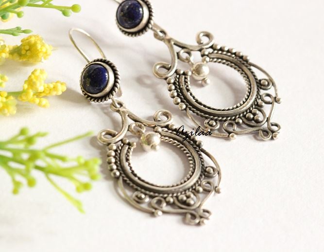 Lapis lazuli earrings - Lapis earrings - artisan earrings - silver